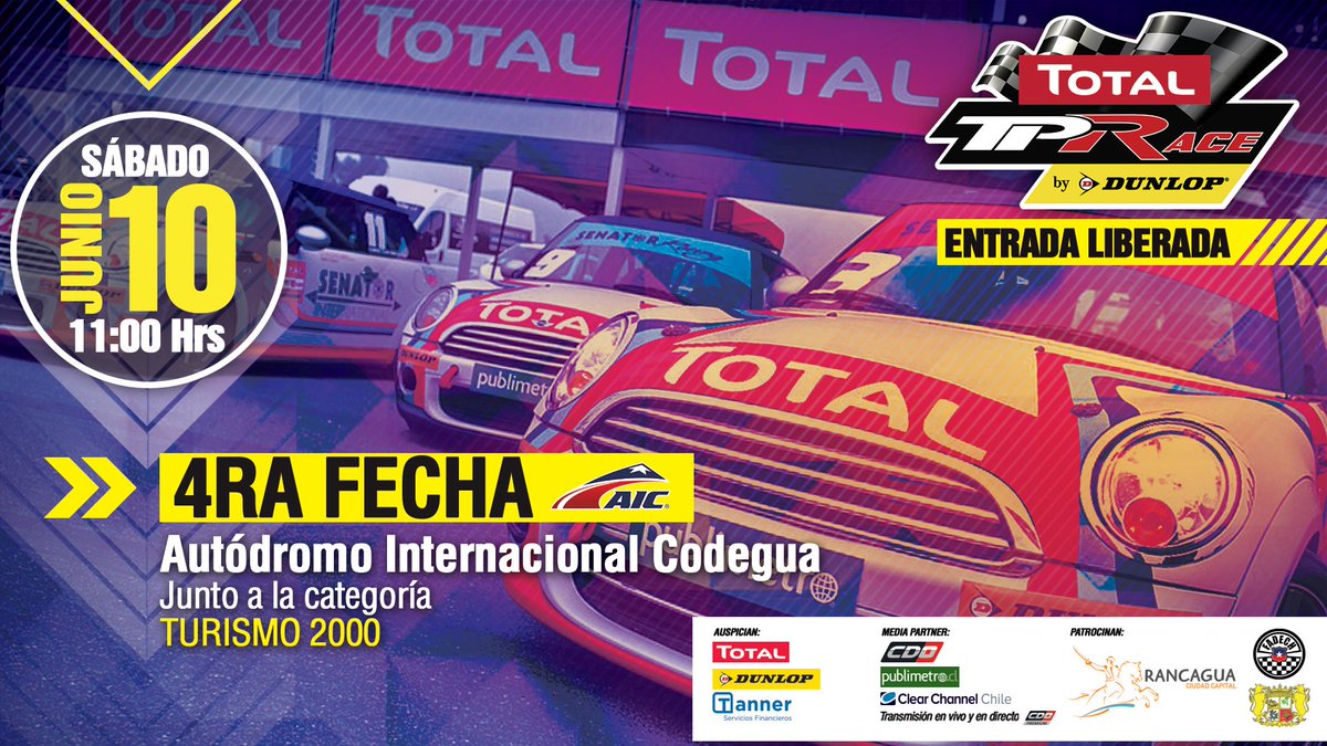 munirancagua's tweet photo. #Rancagua: Este sábado todos invitados a vibrar con la 4ª fecha del #TotalTPRace en el Autódromo Internacional de Codegua. Entrada liberada. https://t.co/yWAW6y1JNT