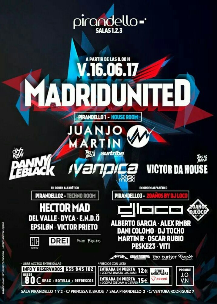 #MadridUnited @ Pirandello Madrid - Viernes 16 Junio #EspirituRemember #MadridRemember