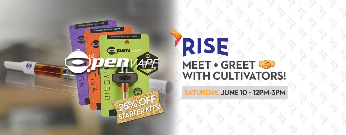 risecannabis's tweet photo. <48 hours until you can start winding down for the weekend! Save 15% on @OpenVAPE Fri-Sun! + Pop-Up Shop Saturday https://t.co/VXcEIX5how https://t.co/PqPFIaPecD