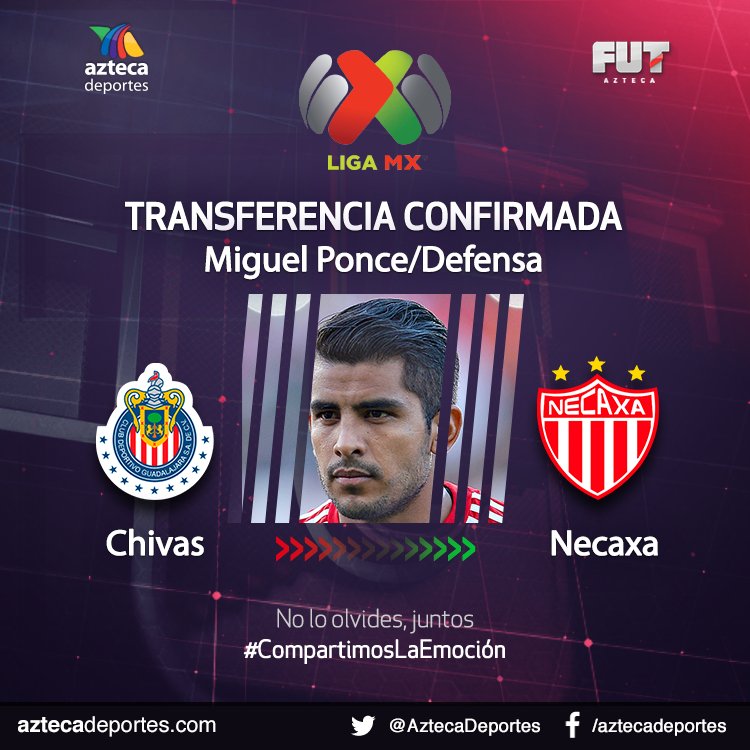 AztecaStats's tweet image. #Draft2017 
¡Miguel Ponce pasa de Chivas a los Rayos del Necaxa! ⚽️🇲🇽