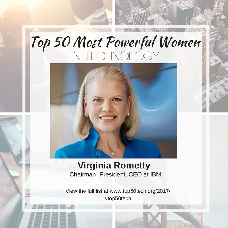 TXDiversity's tweet photo. Congrats to Virginia Rometty at @IBM , one of the 2017 Top 50 Women in Tech! #top50tech https://t.co/KNvTXr8oSZ https://t.co/XJ6ILlHDxU