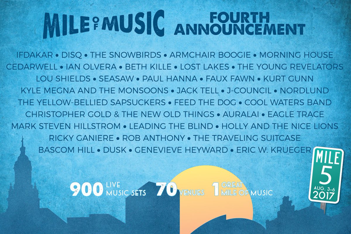 MILE 5 ARTIST ANNOUNCEMENT: Catch these 35 Wisconsin-based artists at #MileOfMusic August 3-6! Full lineup (so far): mileofmusic.com/lineup