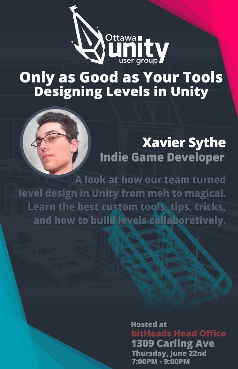 OttawaUnityUG's tweet image. Join us at @bitHeads for drinks, food, and a talk by @xaviersythe on level design!
The night before @ottawagamejam!
meetup.com/OttawaUnityUG/…