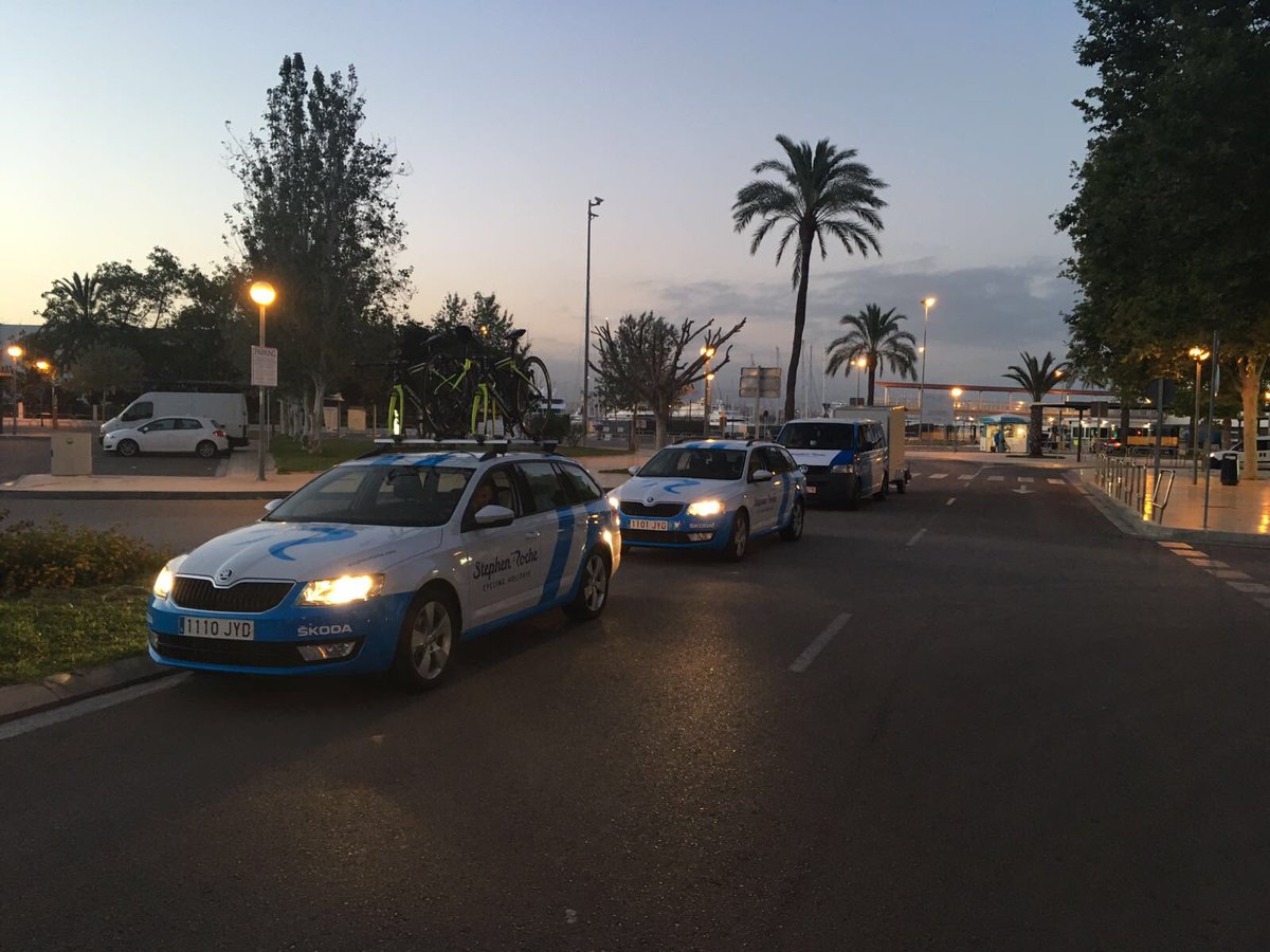 letape87's tweet photo. Waiting for the boat to Barcelona - next stop Grenoble for the start of #letape87 Special Stephen Roche Anniversary event! #skoda https://t.co/QqD6KCHagj