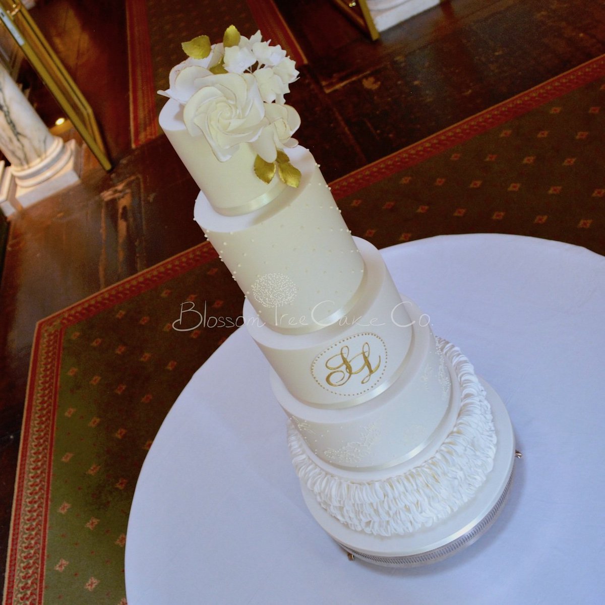 blossomtcakeco's tweet photo. Our 'Monogram &amp; Ruffle' #wedding #cake from Saturday's wedding at the fabulous @SwintonPark @Swintonweddings #weddinghour #Yorkshire https://t.co/MfHIlToEOn