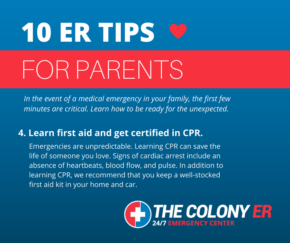 TheColonyER's tweet photo. #ERTIP: Complete CPR certification and learn basic first aid.

#TheColonyER #LocalDoctors #Open247 #NoWait #Rated5Stars #freestandingER https://t.co/FkHBBwOgao