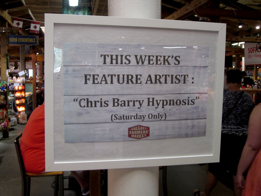 ChrisBarryHypno's tweet photo. We're still demonstrating hypnosis at the Calgary Farmer's Market some Saturdays. June 10th we'll be there all day! #streethypnosis https://t.co/1BCLUjh60Z