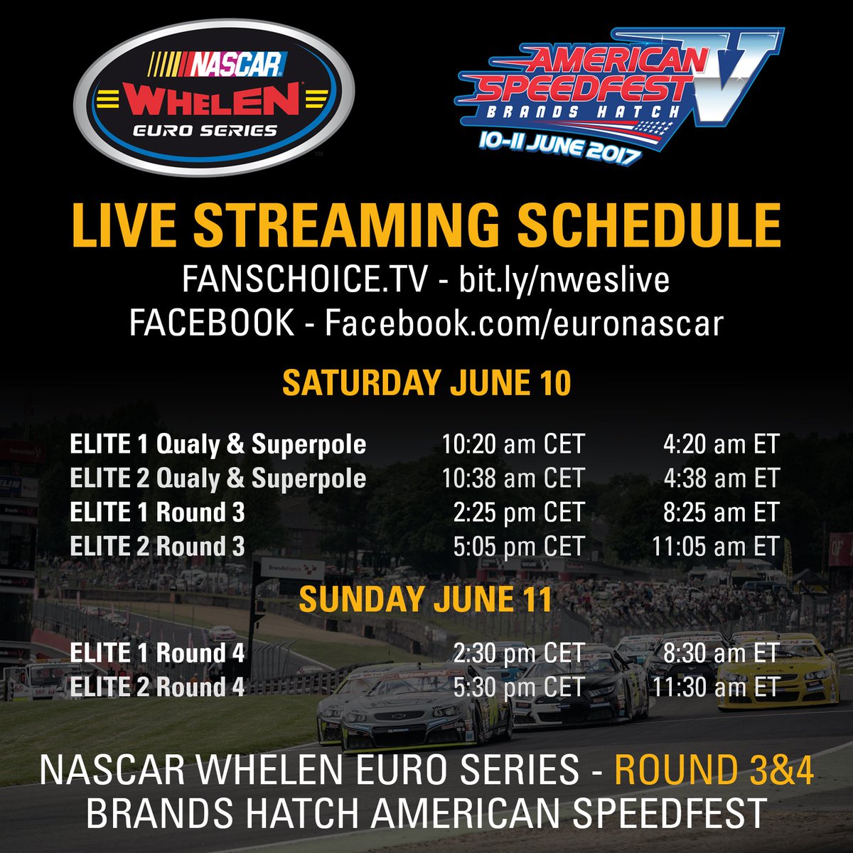 Want to watch the #NWES races from the <a href="/BrandsSpeedFest/">American SpeedFest</a> and see who'll be the King Of Brands? Here's your schedule 👇👇👇 #NASCAR #SpeedFestV