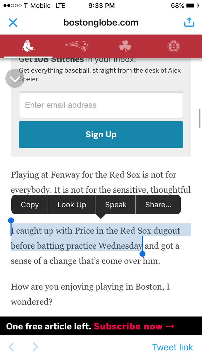 theeNEXTone's tweet photo. "(Media can) Talk to me on the day I pitch, that's it" Price tells media-lifer Shaughnessy today... a day he's NOT pitching #WinAPlayoffGame https://t.co/KOclKqjBZw