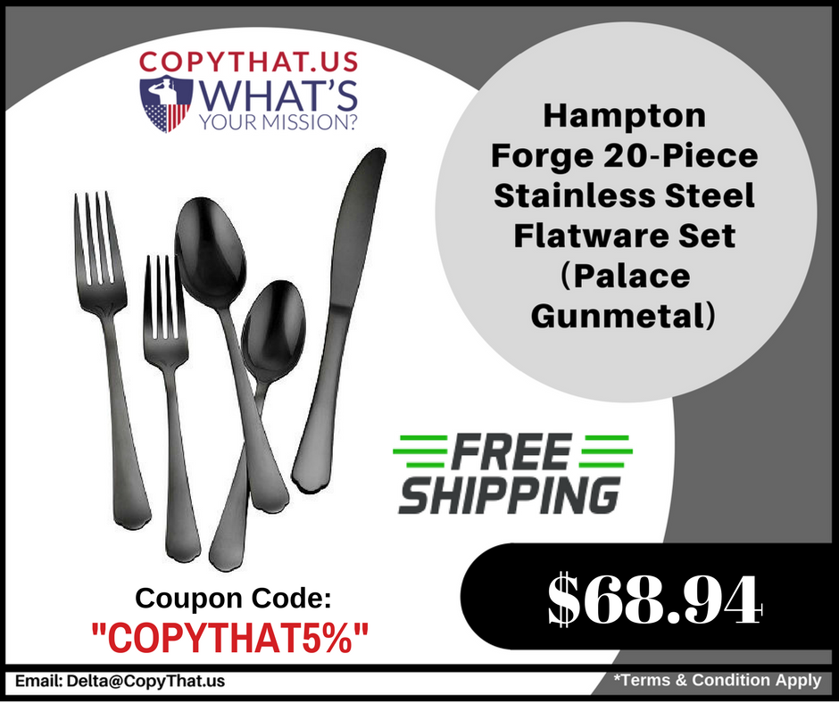 Copy_That_US's tweet image. Hampton Forge 20-Piece Stainless Steel Flatware Set (Palace Gunmetal) #SpoonSet #HomeAppliances copythat.us/hampton-forge-…