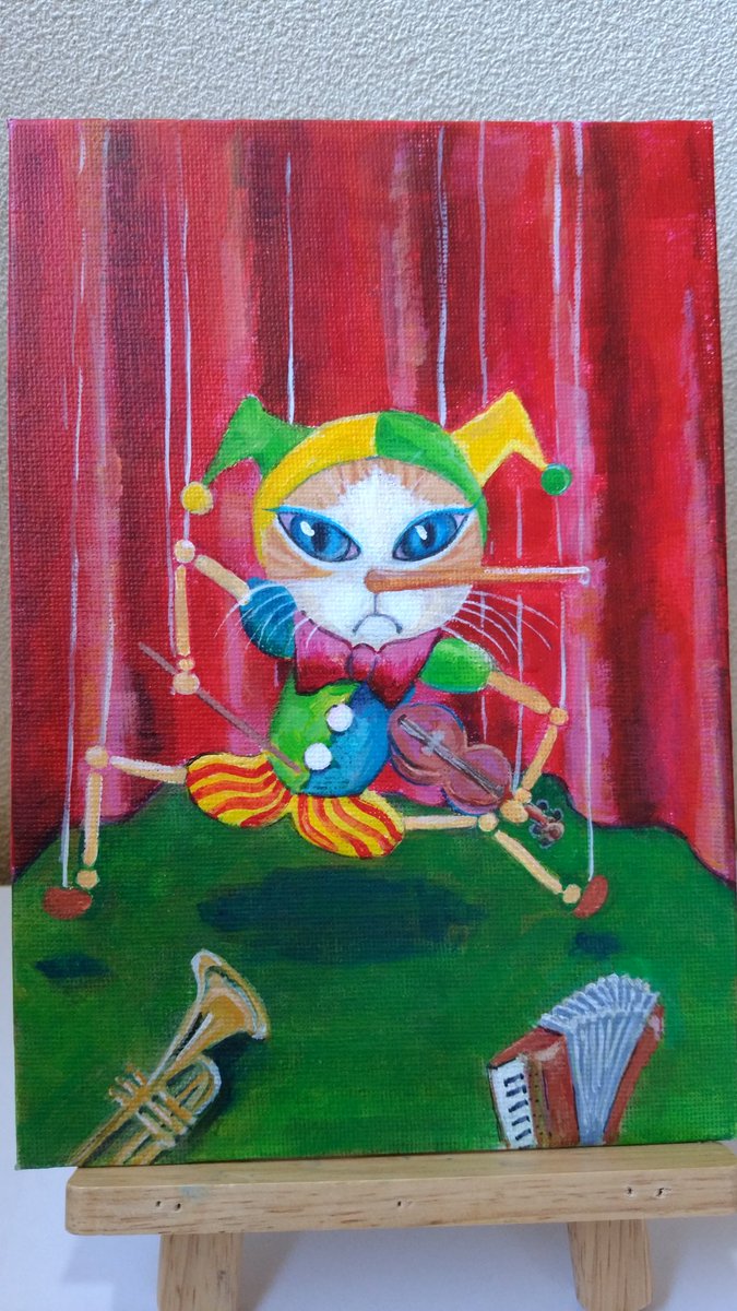 ボローニャ Auf Twitter 操り人形のピノキオにされてしまった子猫のタムタムです 製作中の絵本の一コマです イラストボードにアクリル絵の具で描きました 猫 猫の絵 ねこ ねこの絵 アクリル画 Cats Painting Art 空想画 絵本 イラスト 可愛い 癒し