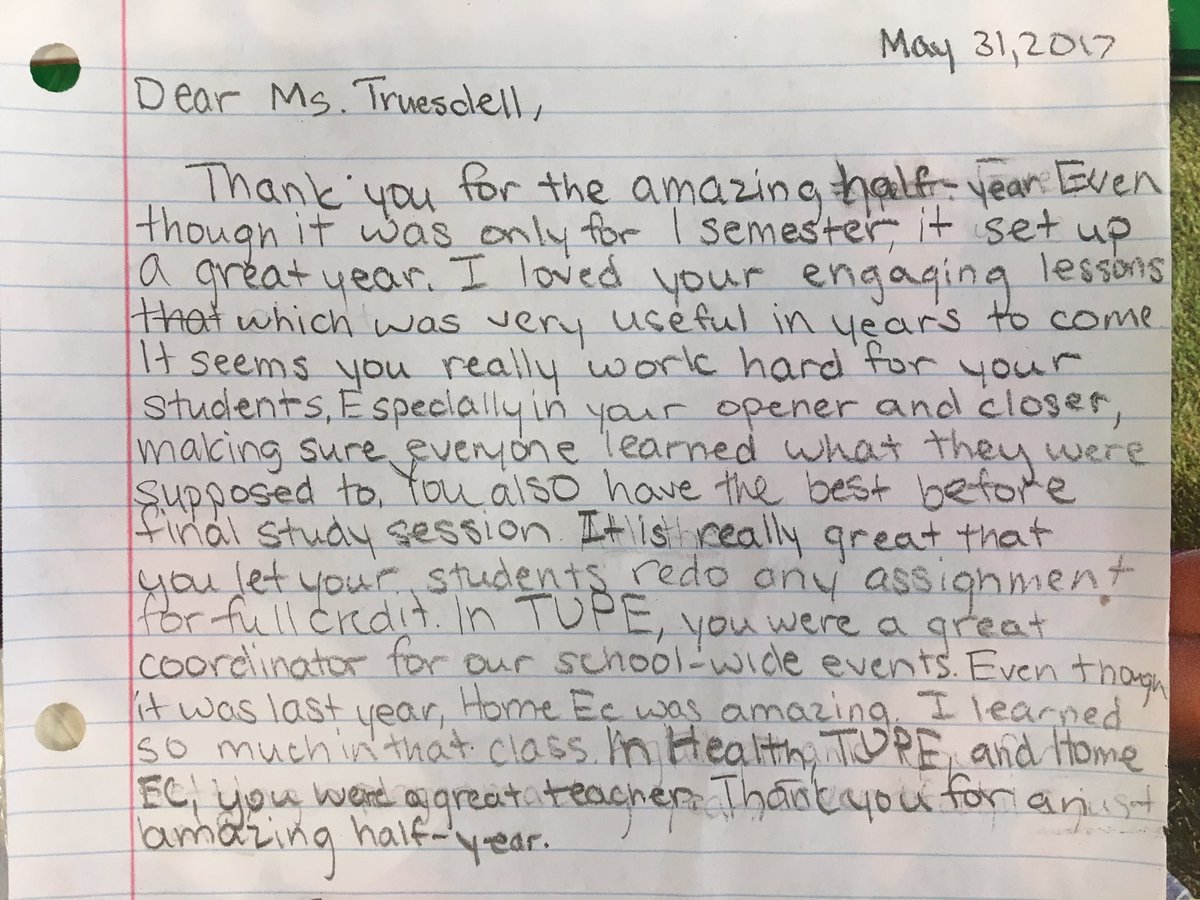 TruesdellClass's tweet photo. My students always leave their mark on my heart! This is truly one of the best letters I have ever received! #TruesdellClass #WhatImTeaching https://t.co/ijm6prSU5u