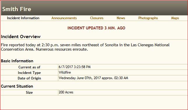 CCFirenIncident's tweet image. #AzFire #SmithFire 6/7/2017 3:23:58 PM inciweb.nwcg.gov/incident/5212/