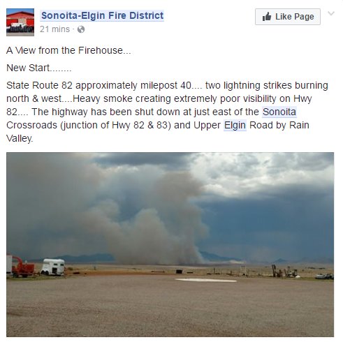 BLMAZFire's tweet image. Photo/Info via Sonoita-Elgin Fire District #SmithFire #AZFire