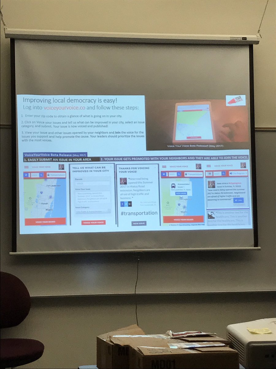 CodeForBroward's tweet photo. Hearing from @Voice_YourVoice, a local startup for civic engagement! Check them out: https://t.co/qTlwW17EA4 #civictech #BrowardCounty 💪💻🇺🇸 https://t.co/rQVnHiHfmk