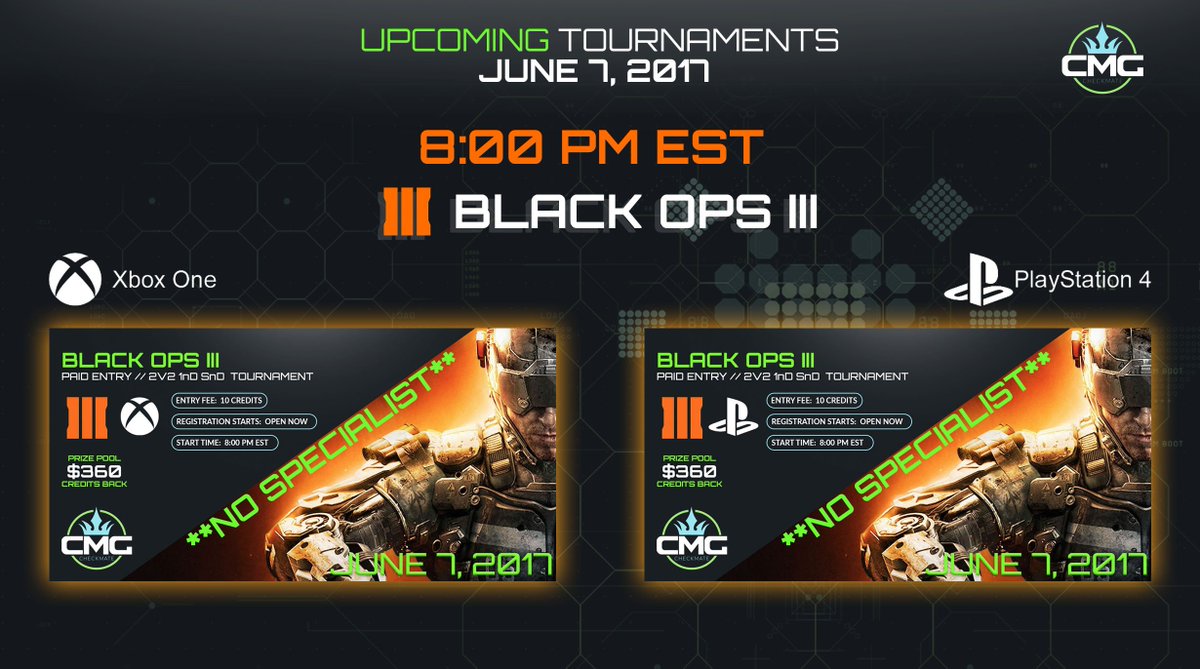 CMG_Esports's tweet photo. 30 Mins Left!
2v2 | #Backops3 | 1nD | No Specialists | SnD
XB1: JOIN NOW> https://t.co/o3kEHvaCd4
PS4: JOIN NOW> https://t.co/vLxWb5CRWM https://t.co/iVVz3J6IsW