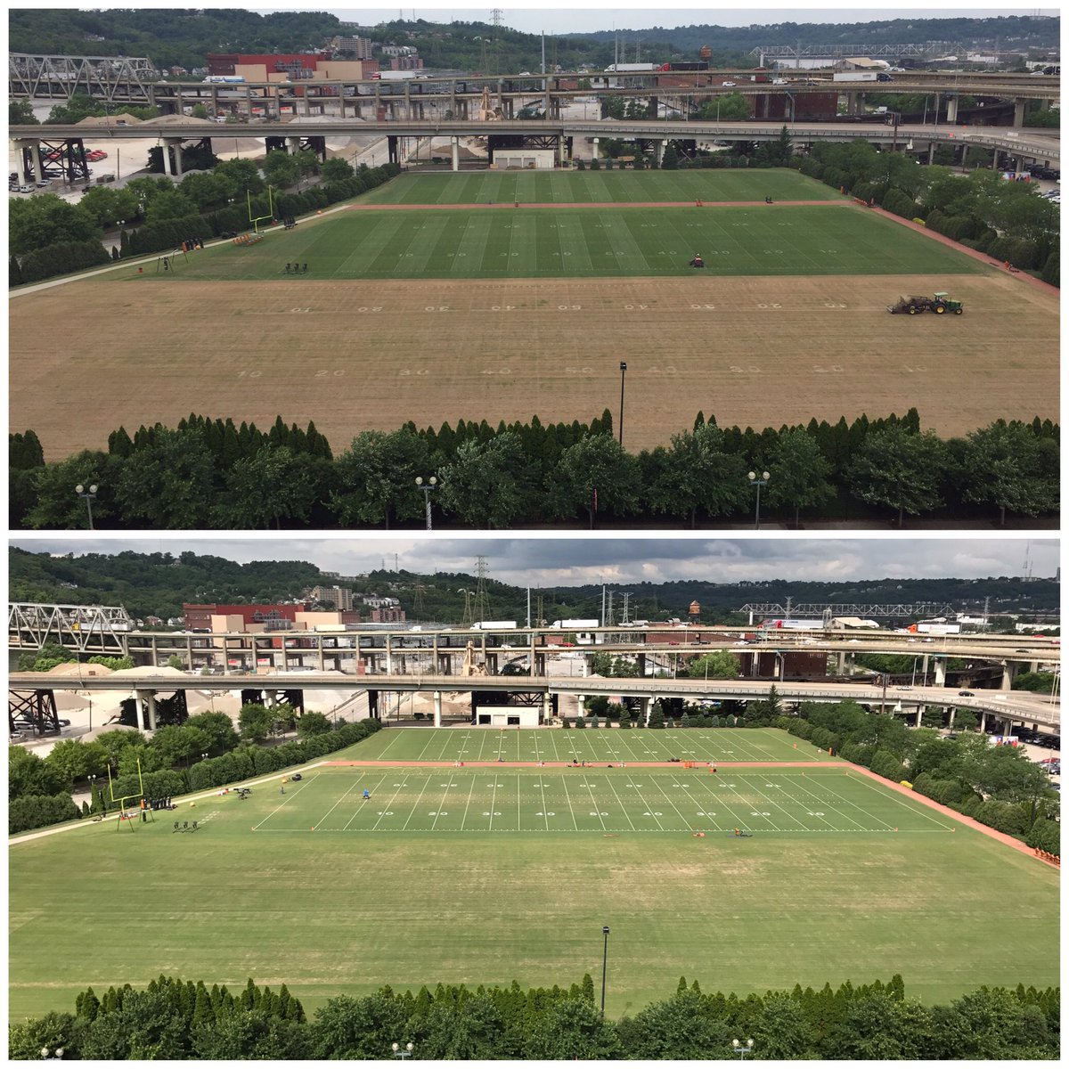 pbsgrounds's tweet photo. 21 days. NFL wear is so concentrated! Sod going down on middle field next week, fraise mow far field after. https://t.co/rObqVO99Uo
