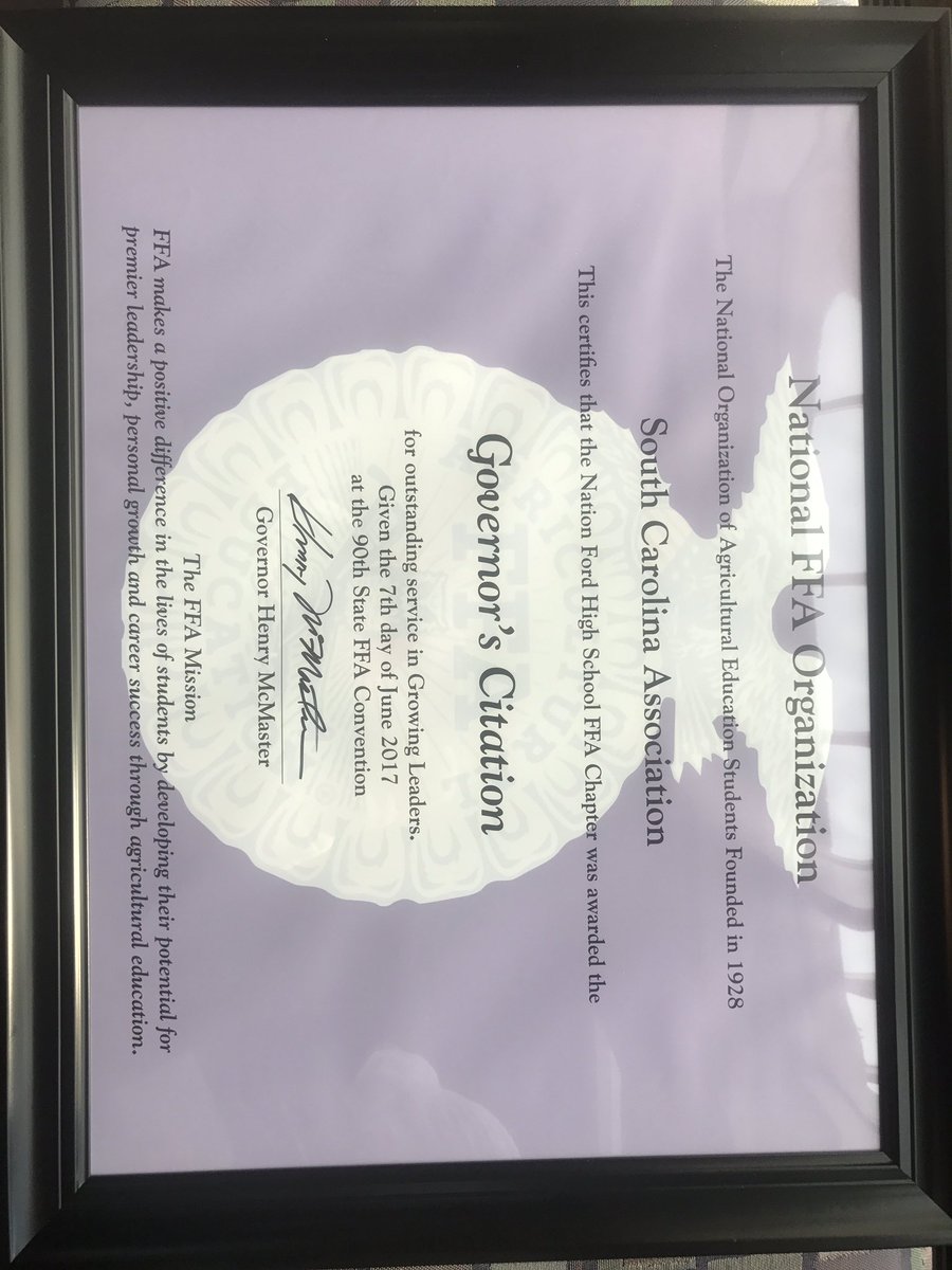 PlylerCooper's tweet photo. Nation Ford FFA awarded National Gold Chapter and a Governors Citation. @johnsjb1 @fortmilltimes @LeePetitgout #transformSCffa https://t.co/NtnNRNmOcH