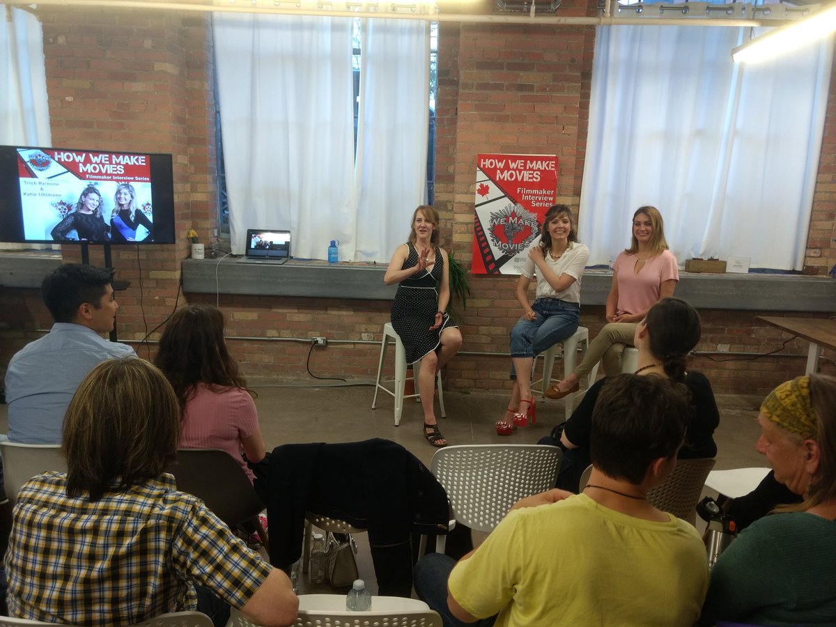WMMCanada's tweet photo. Our #IndieFilmHeroes get production tales from @KatieUhlmann &amp; @TrishRaione series creators of @escortroommate #MRAE  #WeMakeMovies https://t.co/JQnI6Iqz5j