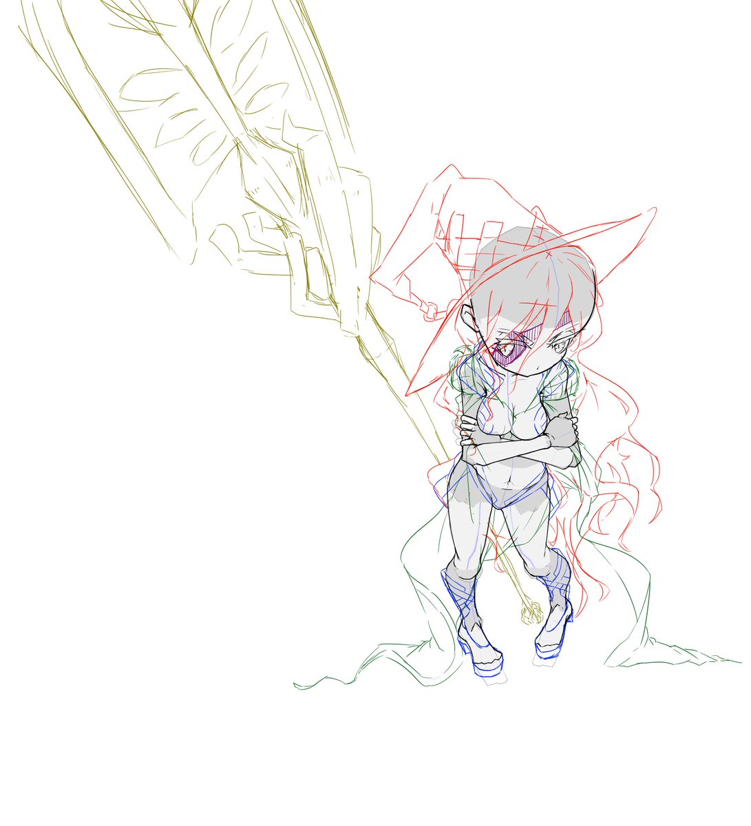 線画に(ラフ合わせて)4～5時間
色の下地に1時間ちょっと...

もうちょっと早く描けるようになりたいもんですな
後は無駄な線消して色塗れば完成かぁ...ゔぁ～
#オティヌス #禁書 