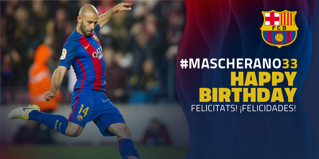 🎂🎈🎁👏 Hari ini ulang tahun dari 'Jefecito' ! Selamat ulang tahun <a href="/Mascherano/">Javier Mascherano</a>  ! 😍👮👍 
#Mascherano33