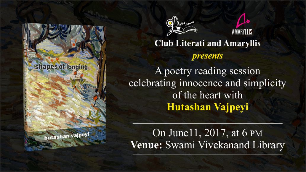 AmaryllisManjul's tweet photo. @ClubLiterati and @AmaryllisManjul 
presents 
A poerty reading session
with Hutashan Vajpeyi 
June11, 2017 at 6 pm
#SWAMIVIVEKANANDLIBRARY https://t.co/aTiX1tZRAO