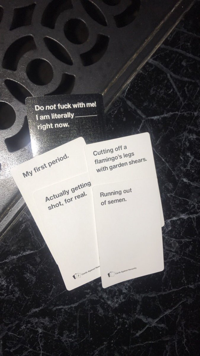 JustisinNY's tweet photo. Y'all this card combo tonight had us all just rollinnnnn๐๐๐ @khokansonnn #CardsAgainstHumanity #withstrangers #readthemall #forreal ๐๐ https://t.co/oSfLArZXkN