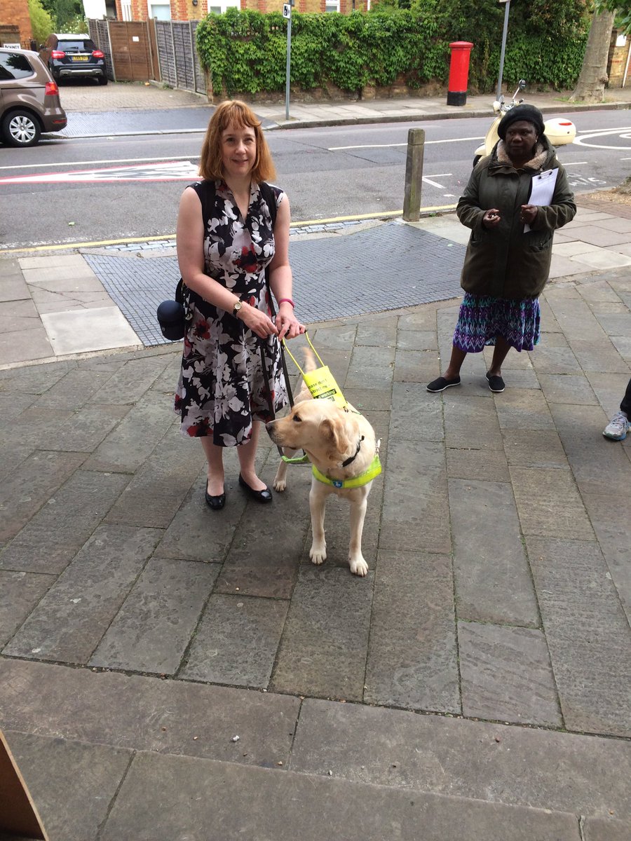 Dasher with his mum Victoria approaching the entrance of their polling station.