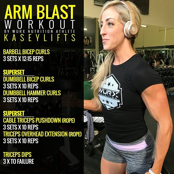 Want arms like Kaseylifts? Then you need to lift like kasey. Try her workout on your next arm day #wurxnutrition #teamwurx #girlswholift