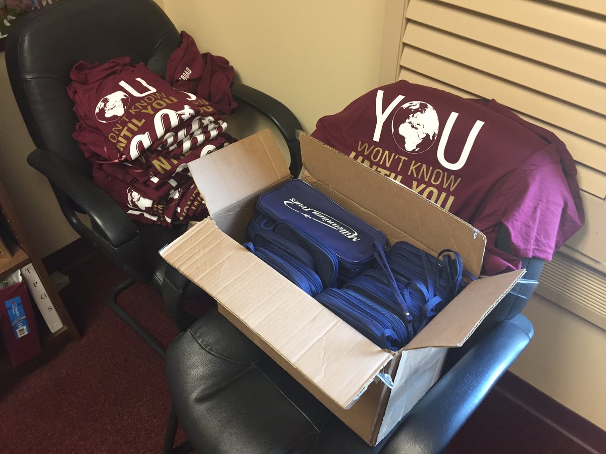 It's getting about that time. Pre-departure gear in Mr. Bowers office. Pre-departure meeting tomorrow. <a href="/SJMCStudyAbroad/">SJMC Study Abroad</a> #sjmcstudyabroad