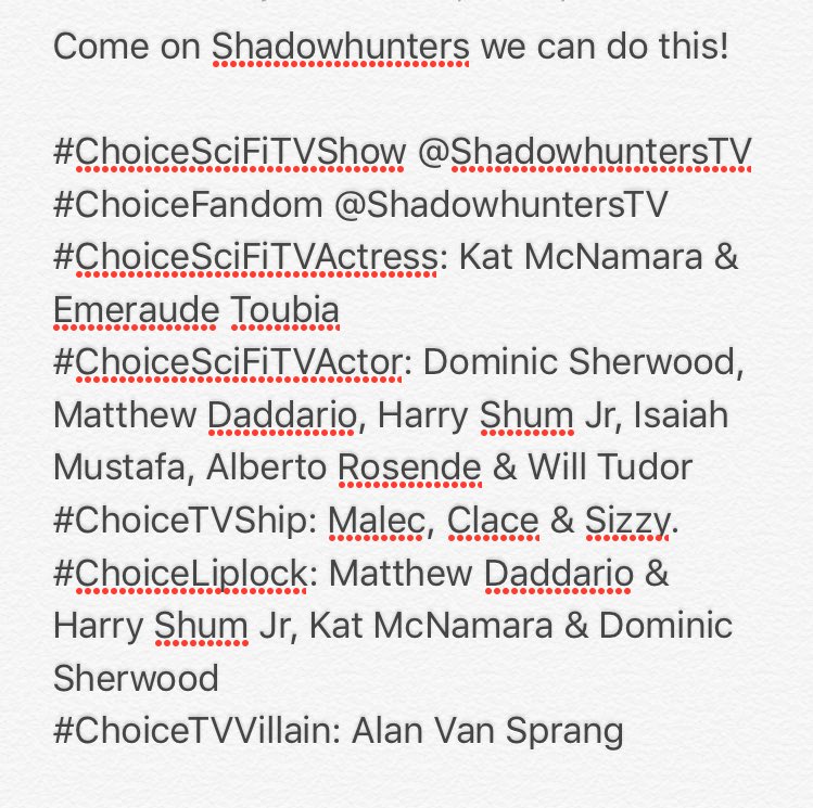 lnejRietveId's tweet photo. Come on #Shadowhunters @ShadowhuntersTV @ShumDarioNews @NephilimUpdates @TMI_Uruguay @TMI_Church @ShadowhuntersWR @TeenChoiceFOX ➰ https://t.co/CPMNuafsyo