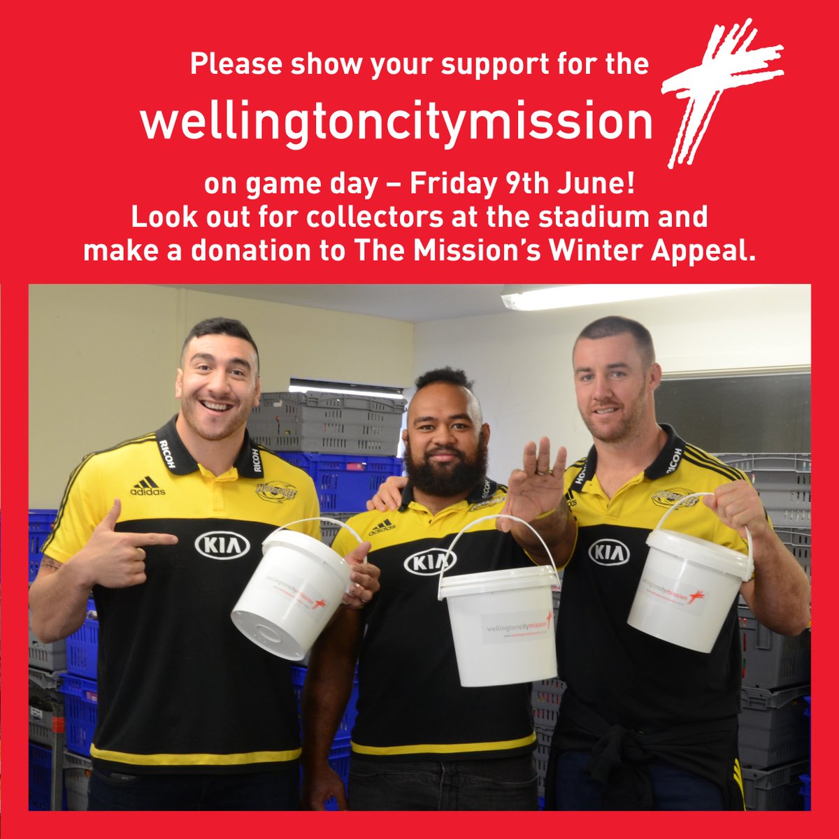 Hurricanesrugby's tweet photo. Support our official community partner @WgtnCityMission by way of donation this Friday pm at @WestpacStadium as part of their Winter Appeal https://t.co/uFIb2aaPaY