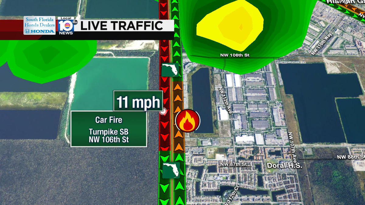Car fire on Turnpike SB at NW 106th St #traffic https://t.co/j2kxTtOaIV