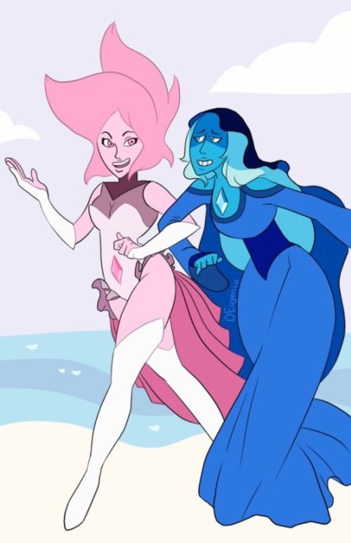 Running at the beach with my beloved fellow pink diamond ( @TheKindMonarch )