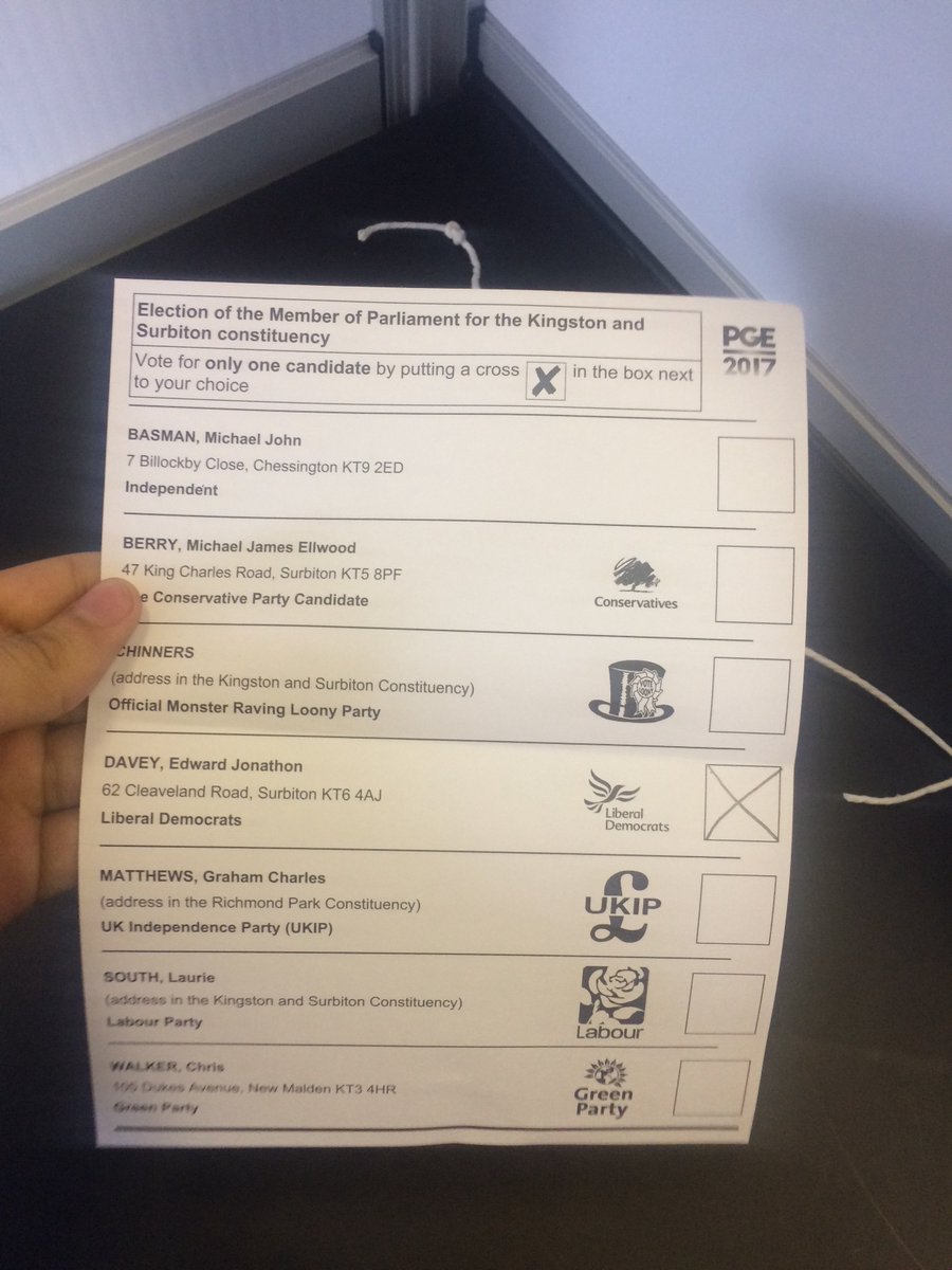 Hakadamfinsbury's tweet photo. Reminder if you're in the Kingston & Surbiton constituency and want the Tories gone then vote Lib Dem today. #eddavey #electionday #berryout https://t.co/Dn82q0q5PM