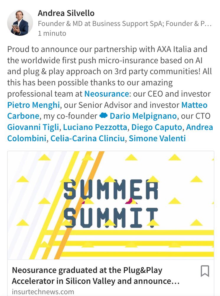 The first push #microinsurance based on #ai has been done by <a href="/Neosurance_EU/">Neosurance</a> and Axa Italia! #Insurtech #fintech #iot #ArtificialIntelligence