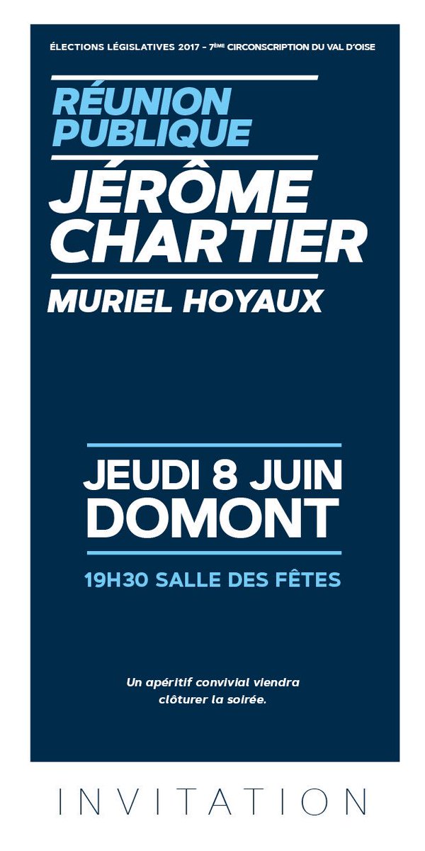 .@jechartier sera ce soir dès 19h30 à #Domont pour une grande réunion publique. On compte sur vous! #legislatives2017 #MajoritePourLaFrance