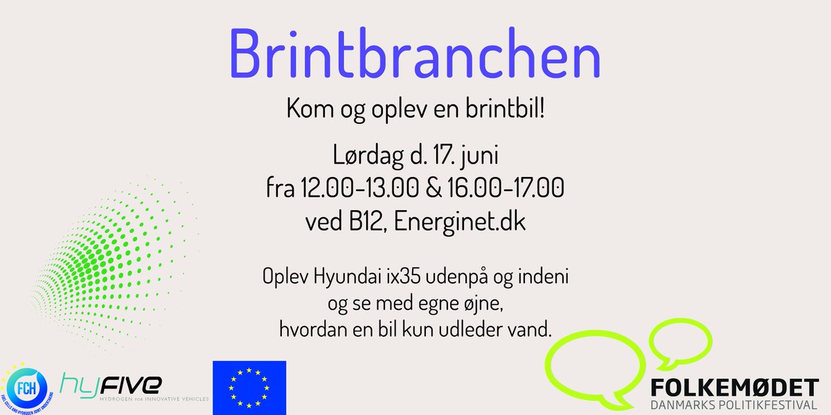 Brintbranchen's tweet photo. Kom og oplev #brintbil fra #Hyundai på #fmdk! Vi står klar med fremvisning lørdag kl. 12-13 og 16-17 foran @EnerginetDK B12 #hyfive #dktrp https://t.co/1y0AdlgmxA