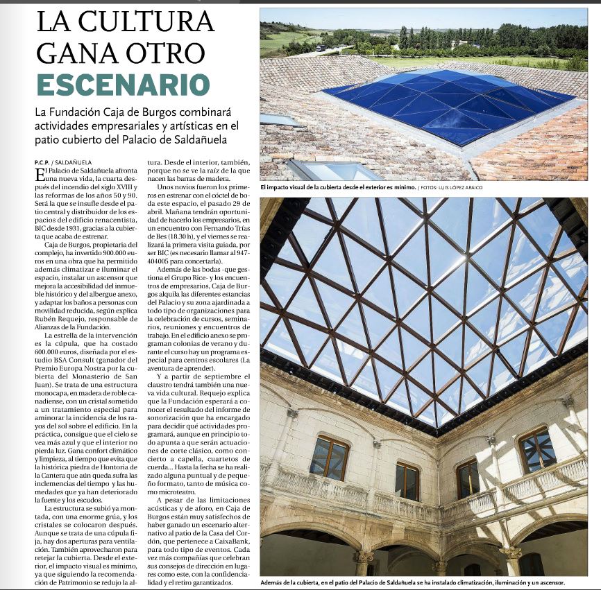 Nuestro proyecto con <a href="/Fundcajaburgos/">Fundación Caja de Burgos</a> para cubrir el patio del Palacio de Saldañuela. "La cultura gana otro escenario" en <a href="/diariodeburgos/">Diario de Burgos</a>