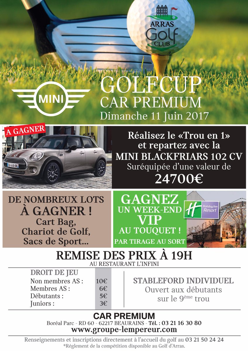 Plus de 24h pour vous inscrire à la Golf Cup Mini Car Premium et tenter de remporter une Mini Blackriars ! Inscriptions au 03 21 50 24 24.