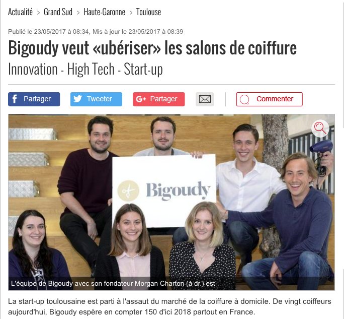 bigoudy_actu's tweet photo. 🔊 🔥 #throwback sur notre article dans @ladepechedumidi "Bigoudy veut «ubériser» les salons de coiffure" ▶▶ https://t.co/Ia1We45Xas   🔥🔊 https://t.co/itJhWEoOVW