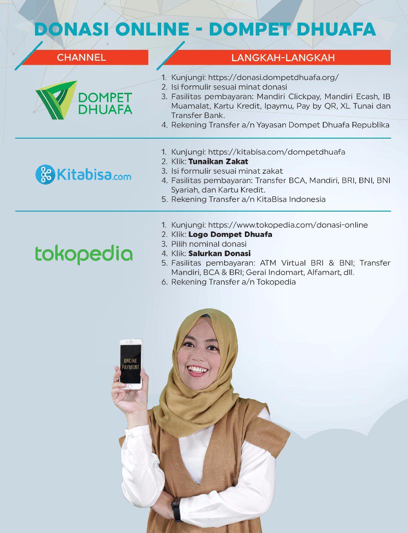 dompetdhuafaorg's tweet photo. Sahabat berikut kami akan share tentang salah satu layanan #KemudahanZISWAF yakni layanan #Donasionline #AyoZakat #Zakat360 https://t.co/5n8hyLQEKS