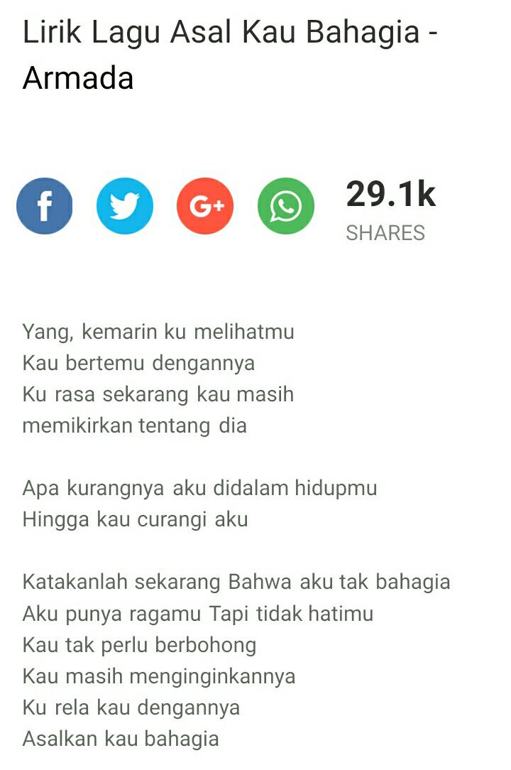 Teks Lagu Armada Asal Kau Bahagia - Terkait Teks