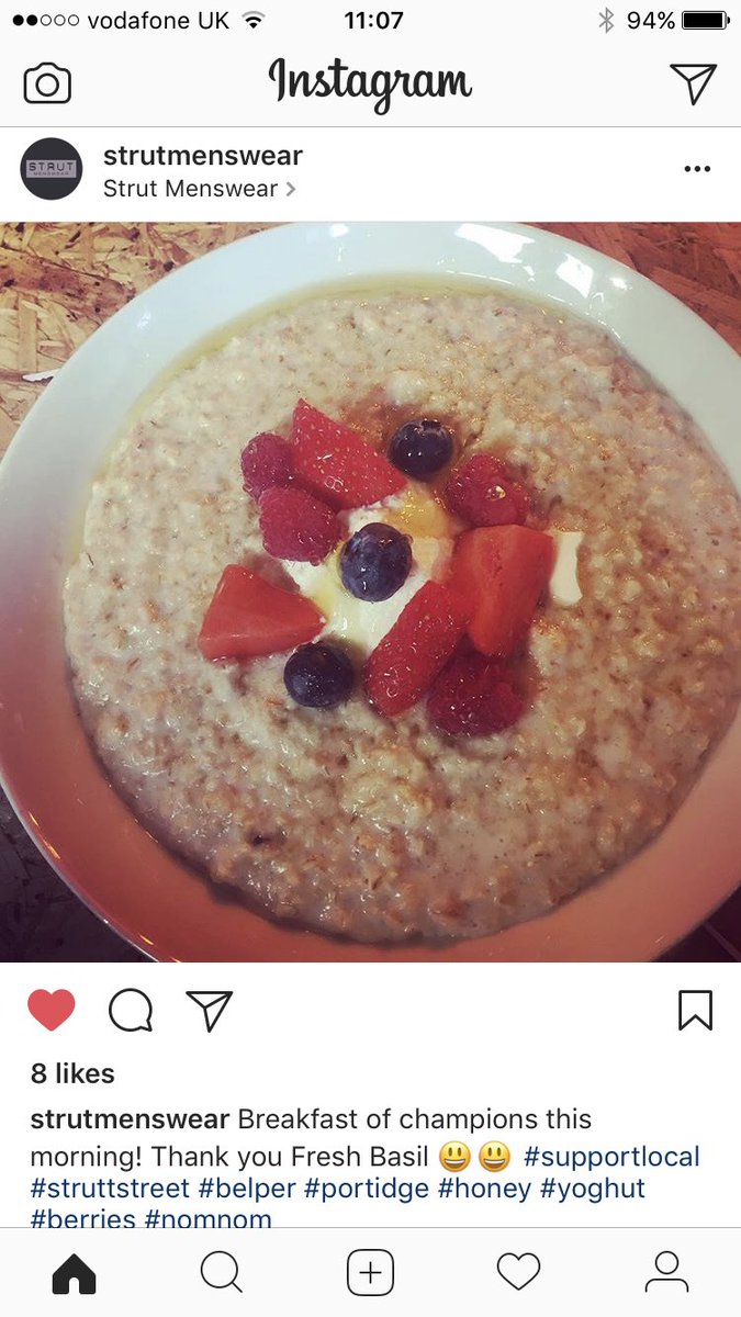 Our next door neighbours enjoying our freshly made porridge and berries to get them started on a wet raining day! #struttmenswear #shoplocal