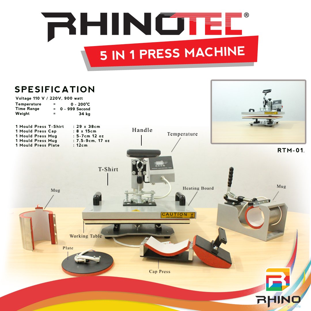 Rhino_Indonesia's tweet photo. Preview Mesin Press Rhinotec 5 in 1 u/ kamu (Kaos, Cap, Topi, Mug, Plate) #rhinotec #mug #plate #topi #custom #peluangusaha #creative https://t.co/acvQowaQXn