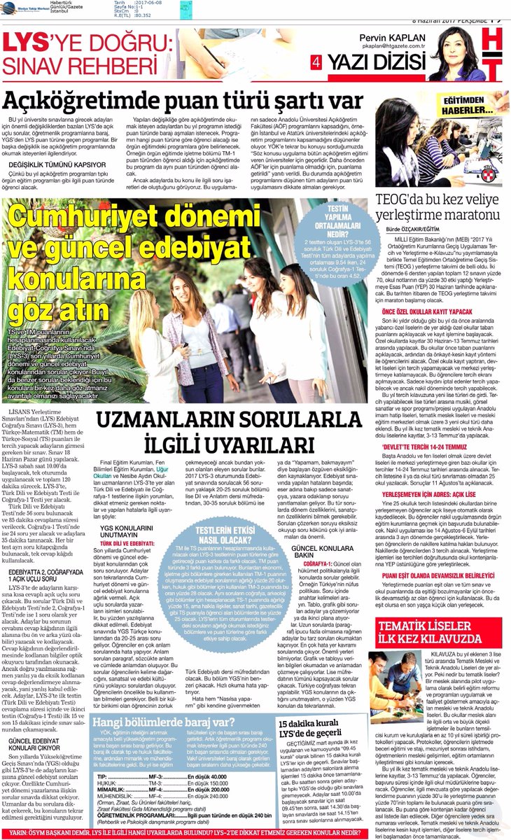 Uğur Okulları Akademik Kurulu görüşlerini <a href="/pervinkaplancom/">Pervin Kaplan</a> köşesindeki LYS'ye Doğru Sınav Rehberi’nde bulabilirsiniz. <a href="/Haberturk/">Habertürk</a>