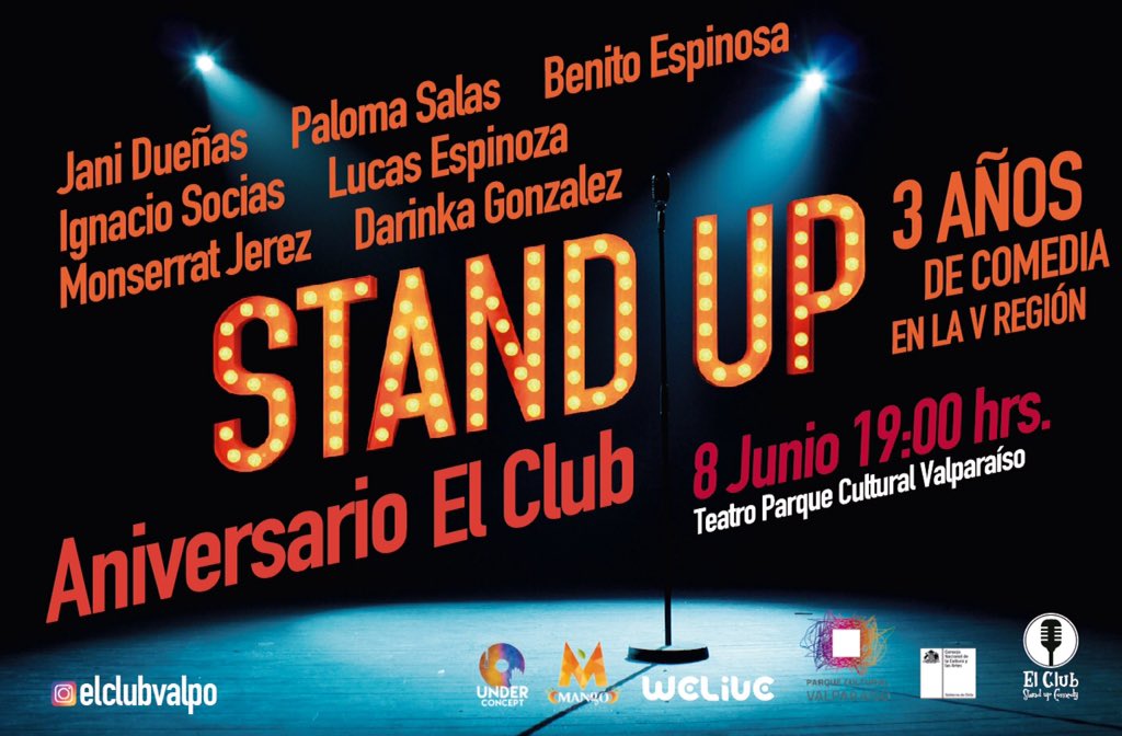 UvasProduccion's tweet photo. HOY 19:00 hrs.
★ Aniversario El Club #standupcomedy ★
Teatro Parque Cultural #Valparaiso https://t.co/v9QD4ywlBG