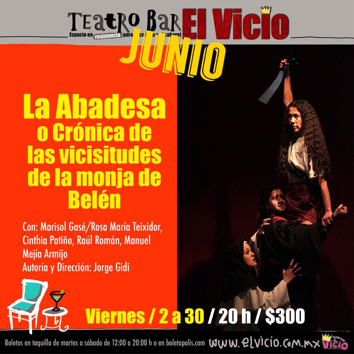 #2x1 para ver LA ABADESA con <a href="/marisolgase/">Marisol Gasé</a> mándanos DM con tu nombre completo #CabaretenVerso #Viernes  🎭🎭