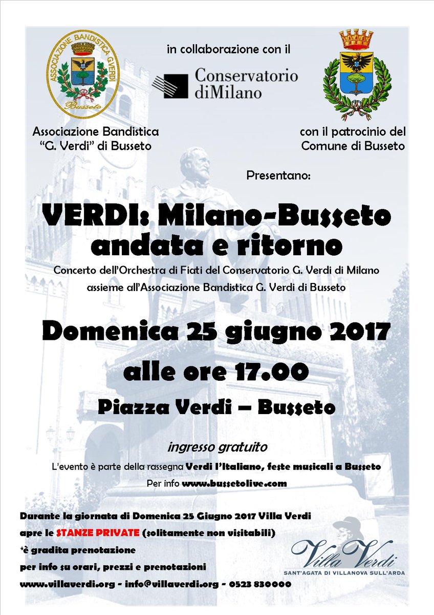 bandaverdi's tweet photo. non perdete il concerto Orchestra Fiati Conservatorio MI assieme alla @bandaverdi! @VILLAVERDImuseo @TerreDiVerdi @MuseoVerdi @eventiparma https://t.co/CIU4UynkUv