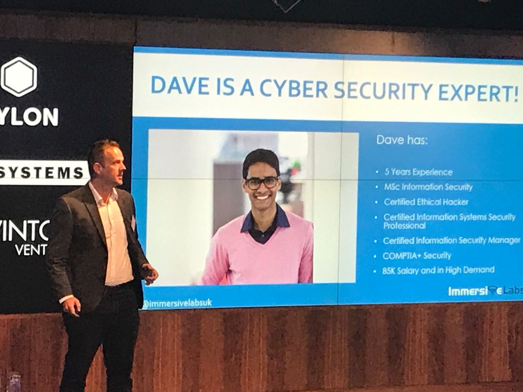 CyLonVentures's tweet photo. Up first is James Hadley, CEO of @immersivelabsuk, creator of THE online cyber skills development platform. #CyLon5DD https://t.co/w8LJ6gUyRA